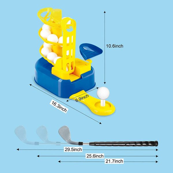 Indoor Outdoor Golf Ball Serve Children Kids Family Golf Ball Toy Practice Trainer Set Golf Automatic Serving Machine with Rod Yellow