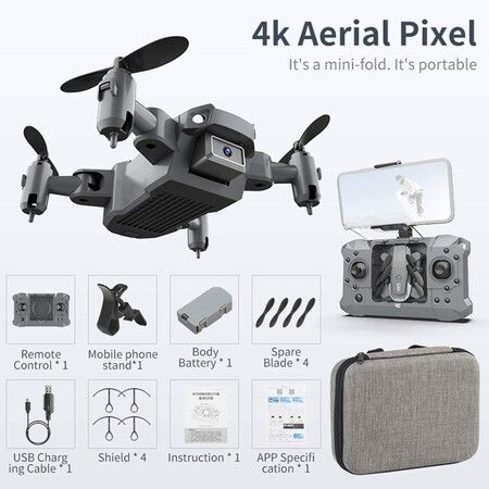 KY905 Mini WiFi FPV Drone with 4K/1080P HD Dual Camera Hold Mode Foldable One-Key Return 2.4G RC Quadcopter RTF (4K Camera)