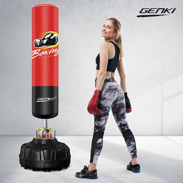 Genki 185cm Hydraulic Free Standing Punching Boxing Kicking Bag Stand Black Red