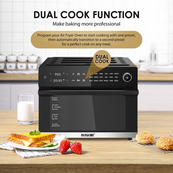 Maxkon 30L 18-In-1 Large Oil Free Air Fryer Convection Oven Cooker 1800W Dual Cook Function Black