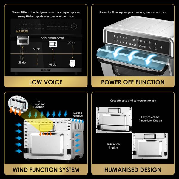 Maxkon 25L Digital Air Fryer Convection Oven Cooker 1800W Less Oil with 10 Cooking Presets