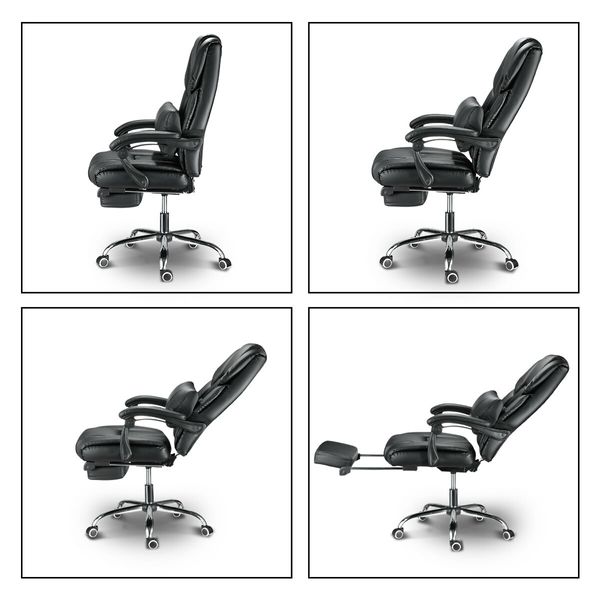 PU Leather 8-Point Massage Executive Office Chair w/ Lumbar Support Retractable Footrest