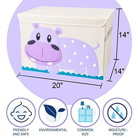 Hippo Large Toy Foldable Box Chest with Flip-top Lid Fabric Toy Storage Bin 53*36*36cm