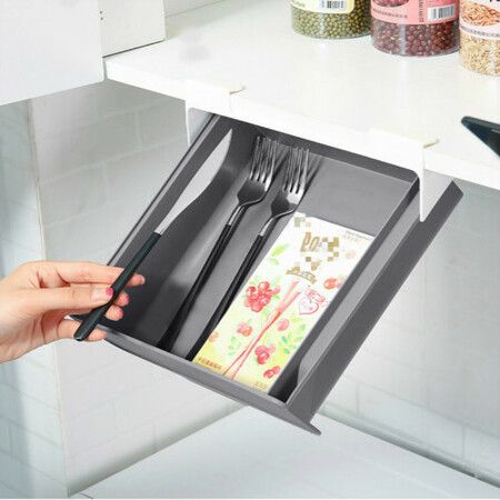 Multi-use Self-adhesive Spice Organizer Rack Seasoning Bottle Storage Rack Under Desk Drawer Hidden Kitchen Supplies Storage