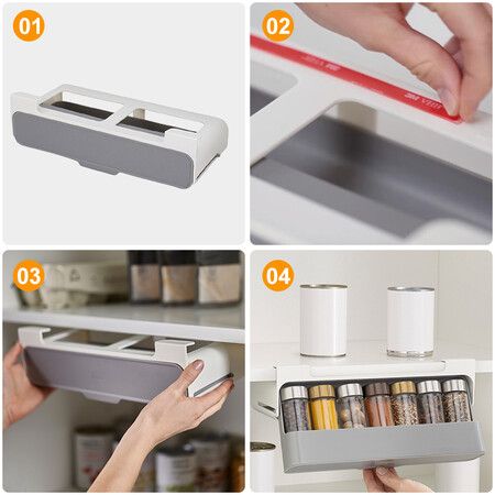 Multi-use Self-adhesive Spice Organizer Rack Seasoning Bottle Storage Rack Under Desk Drawer Hidden Kitchen Supplies Storage