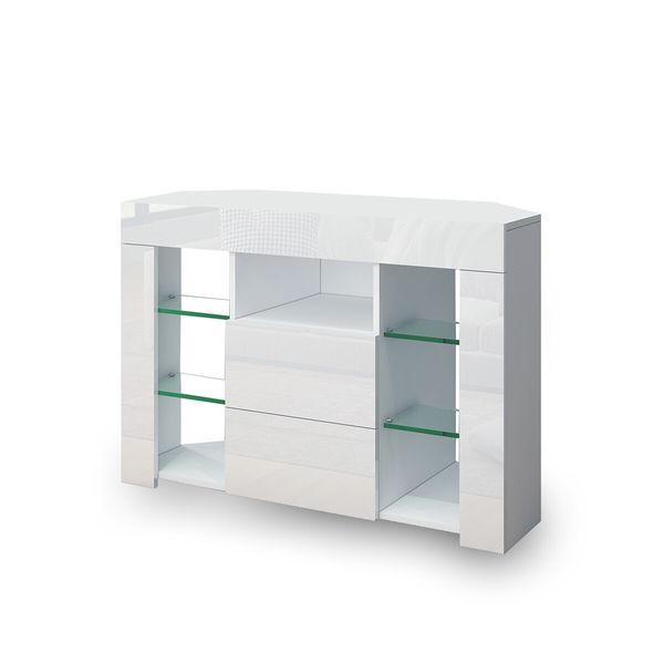 TV Cabinet LED Lighted Television Storage Unit High Gloss Front 2 Drawers Modern Furniture Console White