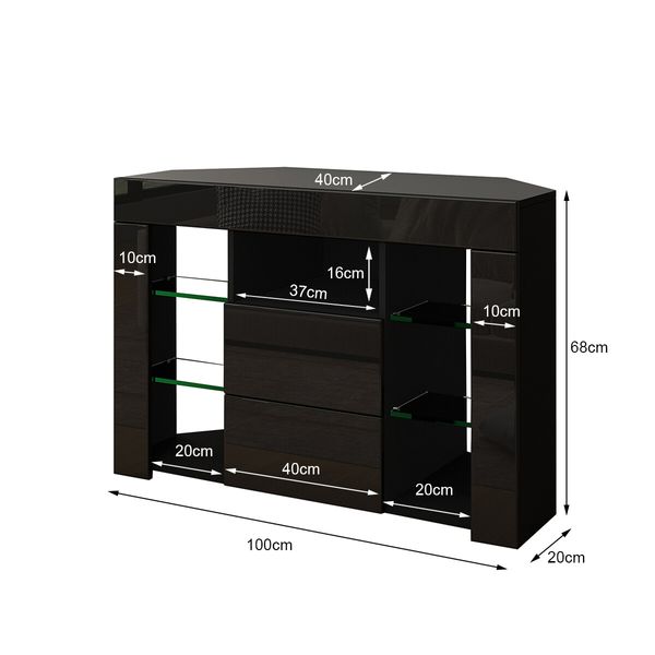 TV Cabinet Television Storage Unit 2 Drawers High Gloss Front LED Lighted Modern Furniture Console Black