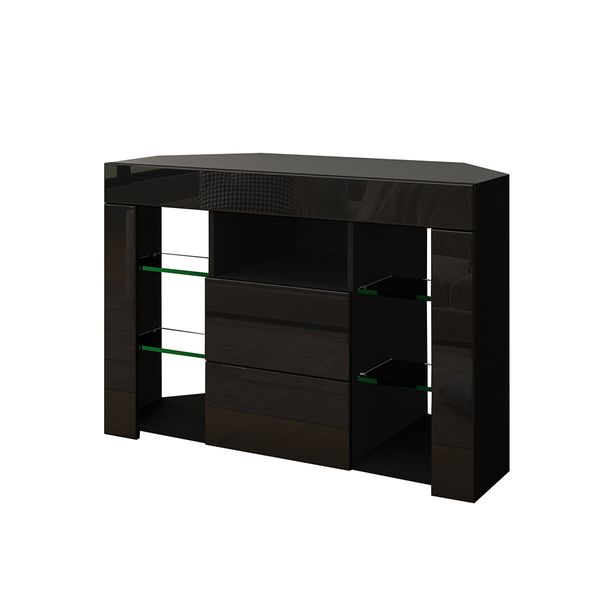 TV Cabinet Television Storage Unit 2 Drawers High Gloss Front LED Lighted Modern Furniture Console Black