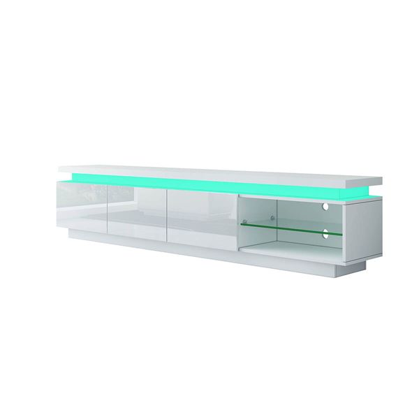 TV Unit Storage Cabinet LED Lighted High Gloss Front 3 Drawers Television Stand Modern Furniture Console White