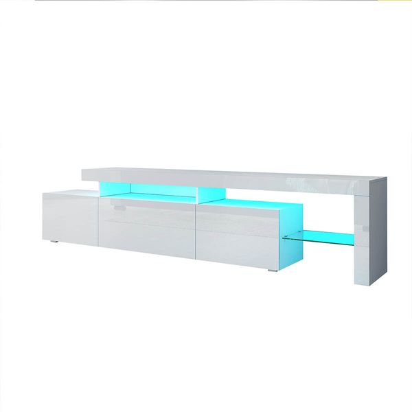 TV Storage Cabinet 1 Drawer Television Unit High Gloss Front Modern Furniture LED Lights Stand Console White