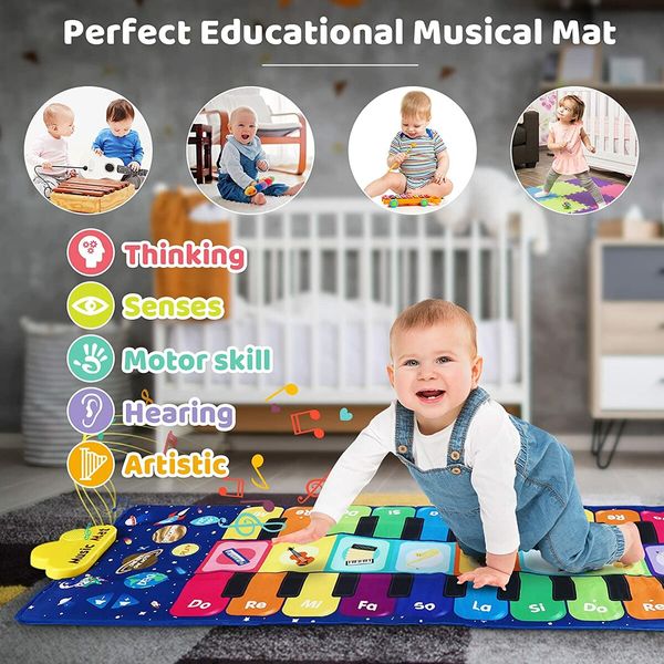 Piano Mat, Music Dance Playmat Keyboard Mat with 8 Instruments and 20 Keys, Educational Toys Gifts for Boys Girls 3 4 5 6 Years Old