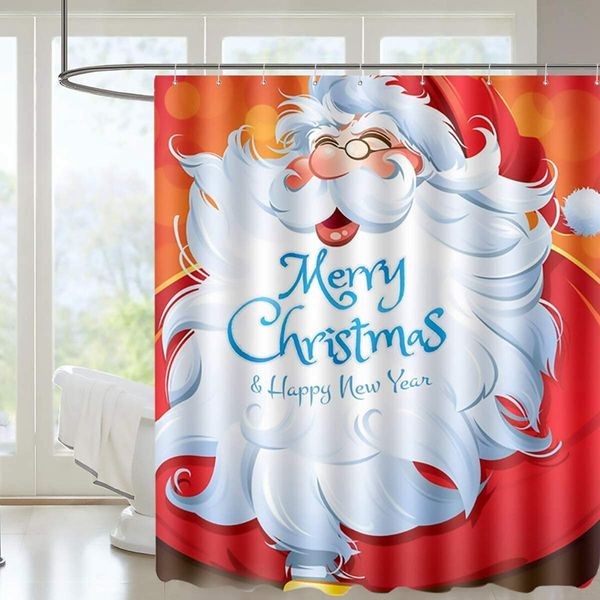 Christmas Bathroom Sets Decorations (Toilet Seat Cover, Non-Slip Bath Mat Set/Rugs, Shower Curtain), Christmas Bathroom Sets Decor with Merry Christmas