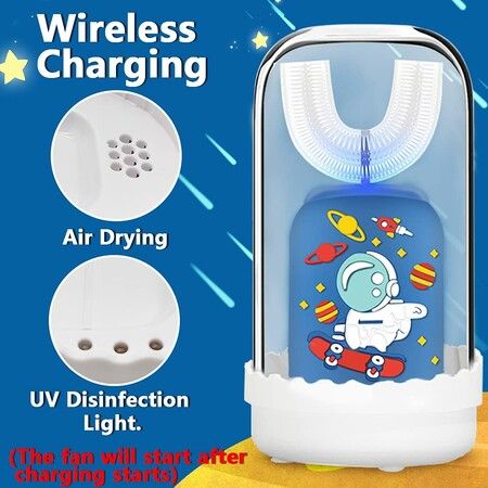 Kids Toothbrush Electric U Shape Ultrasonic with Wireless Rechargeable Base Rinse Cup for 2-6 Children