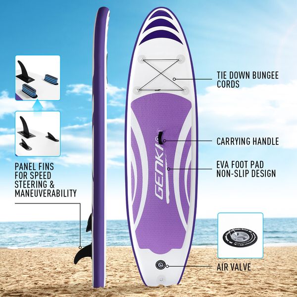 GENKI Stand Up Paddle Board 2 in1 Inflatable SUP Surfboard Kayak Purple