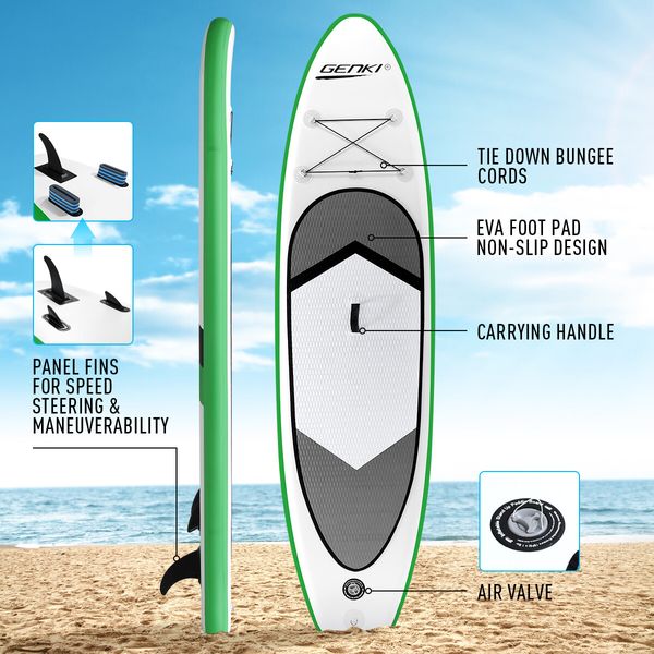 GENKI Inflatable SUP Stand Up Paddle Board Surfboard Kayak 2 in1 Dark Green