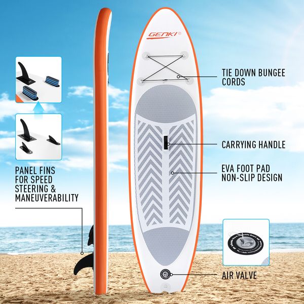 GENKI 2 In 1 SUP Inflatable Paddleboard Kayak Stand Up Surfing Board Orange