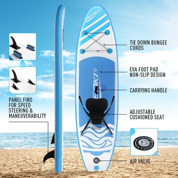 GENKI Inflatable Stand Up Paddle Board SUP Kayak Surfboard with Seat Blue