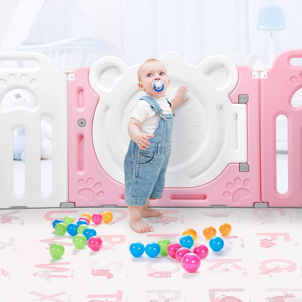 Baby Playpen Kids Fence Room Barrier Safety Gate Enclosure Child Activity Centre Toddler Play Yard Foldable Bear Design 20 Panels