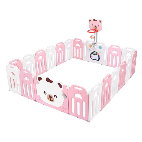 Baby Playpen Kids Fence Room Barrier Safety Gate Enclosure Child Activity Centre Toddler Play Yard Foldable Bear Design 20 Panels