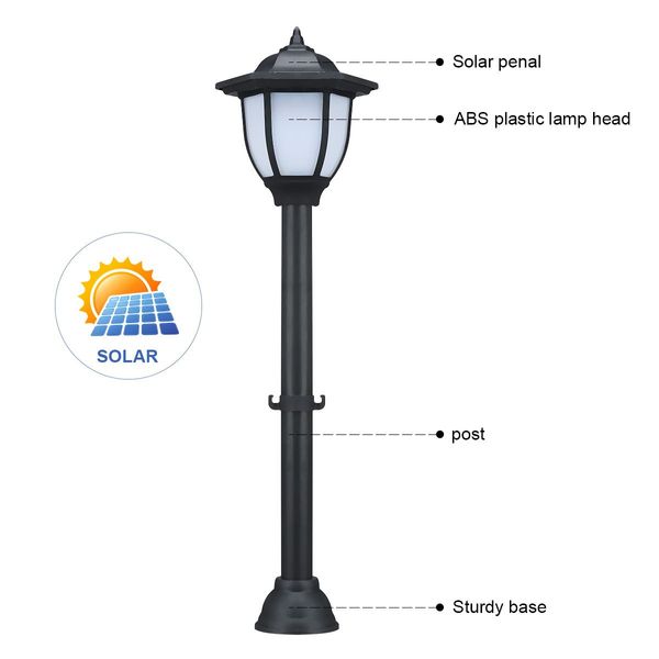 Weather Resistant Solar Powered Garden Lamp Post Light Bright White Color