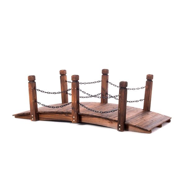 Garden Decor Timber Fir Wooden Bridge W/Chain Rails Support Max 110Kg