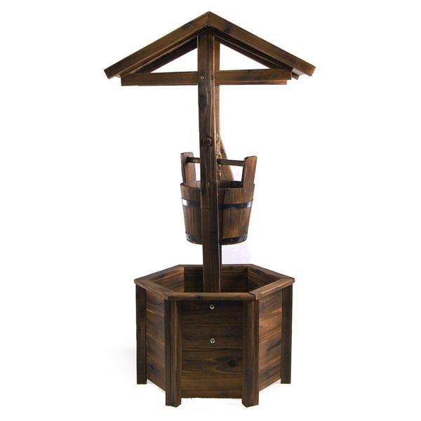 Garden Decor Timber Fir Wooden Wishing Well W/ Real Working Hand Crank