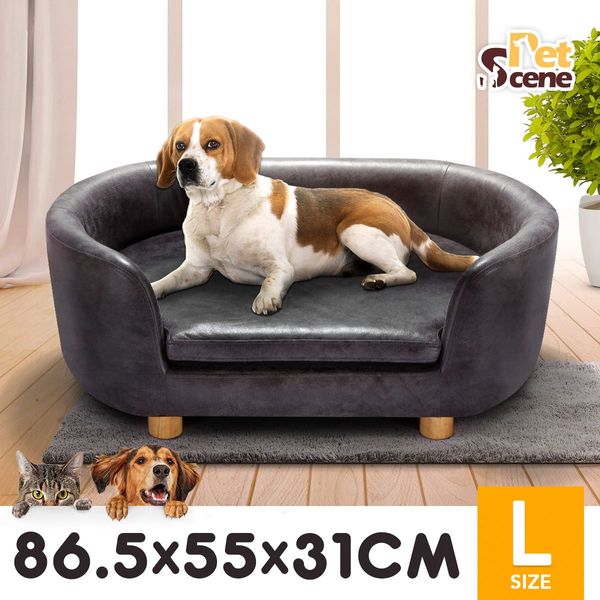 Large Pvc Leather Dog Bed Pet Sofa Lounge Couch W/High-Density Sponge Padding