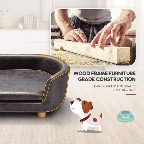 Large Pvc Leather Dog Bed Pet Sofa Lounge Couch W/High-Density Sponge Padding