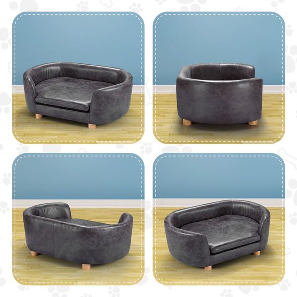 Large Pvc Leather Dog Bed Pet Sofa Lounge Couch W/High-Density Sponge Padding