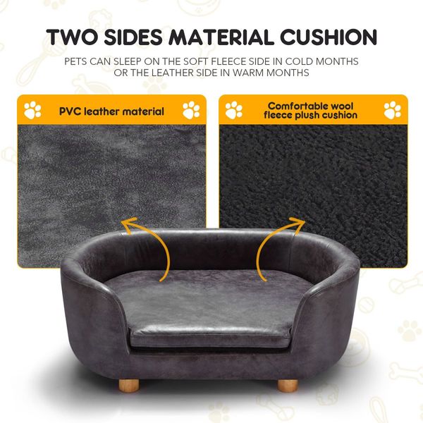 Large Pvc Leather Dog Bed Pet Sofa Lounge Couch W/High-Density Sponge Padding