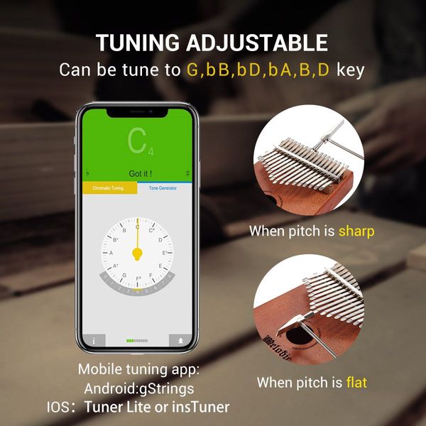 17-Key Kalimba Thumb Piano W/ Tuning Hammer W/Study Guidance: