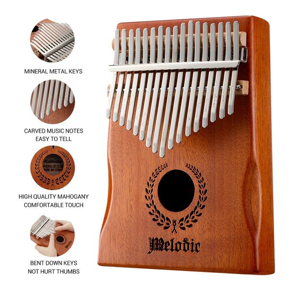 Mahogany Wood 17-Key Kalimba Thumb Piano W/Tuning Hammer,Study Guidance