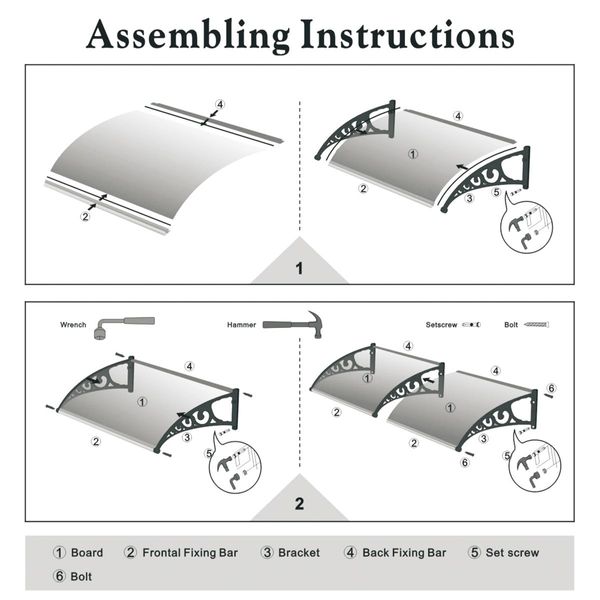 1X2M Sun Rain Snow Blocking Door Window Awning Cover Hold Up To 140Kg