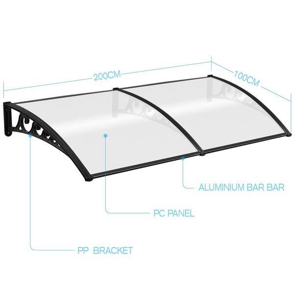 1X2M Sun Rain Snow Blocking Door Window Awning Cover Hold Up To 140Kg