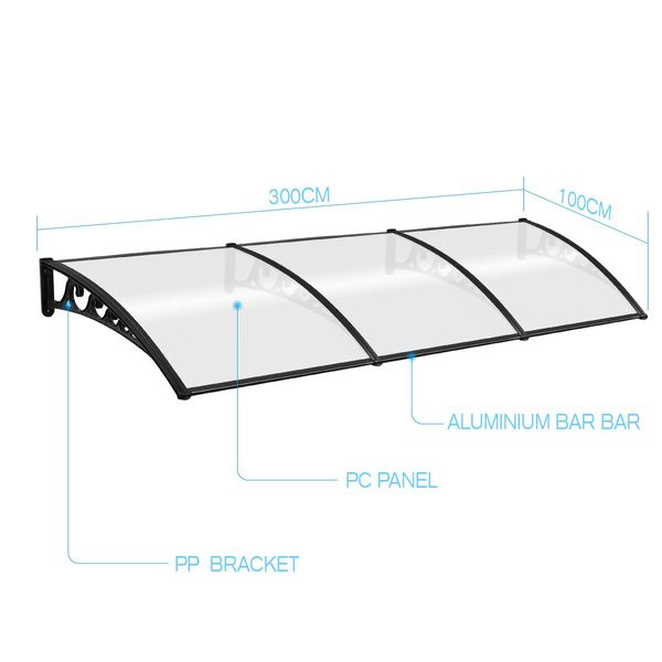 1X3M Sun Rain Snow Blocking Door Window Awning Cover Hold Up To 140Kg