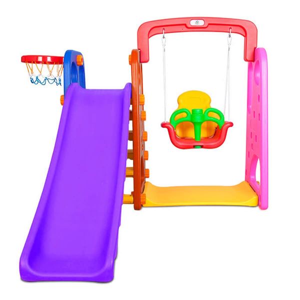 Kids Safety Swing And Slide Play Set W/Basketball Hoop Easy To Assemble