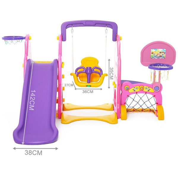 Kids Safety Swing And Slide Play Set W/ 2 Basketball Hoops Max 50Kg Weight