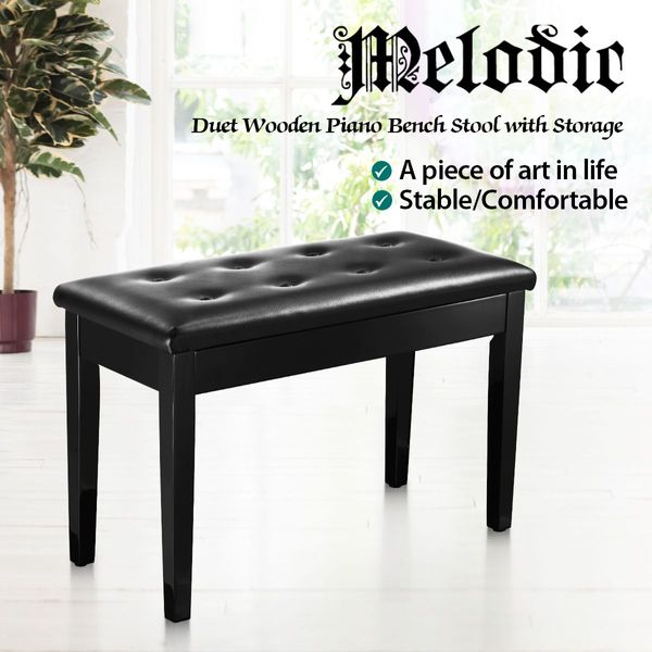 2-User Pu Leather Thick Sponge Padded Wooden Piano Bench Stool W/Storage