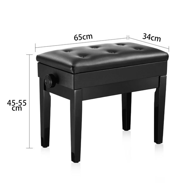 Height Adjsutable Pu Leather Thick Sponge Padded Piano Bench Stool W/Storage