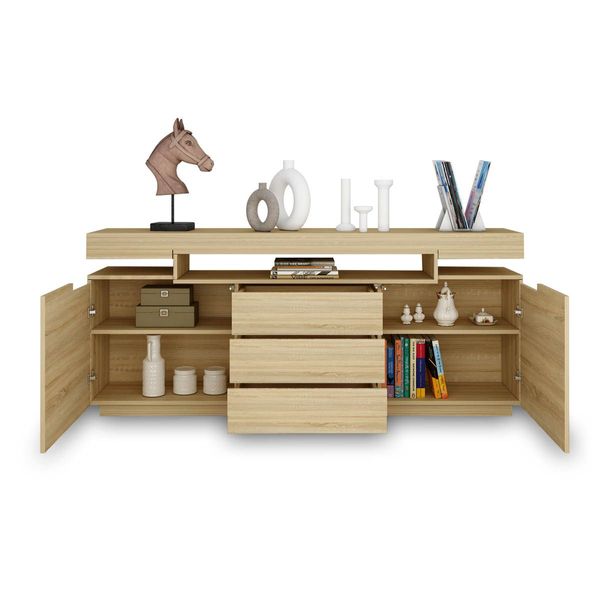 3 Drawer Sideboard TV Stand Cabinet Entertainment Unit Buffet Table Oak 160x35x72cm