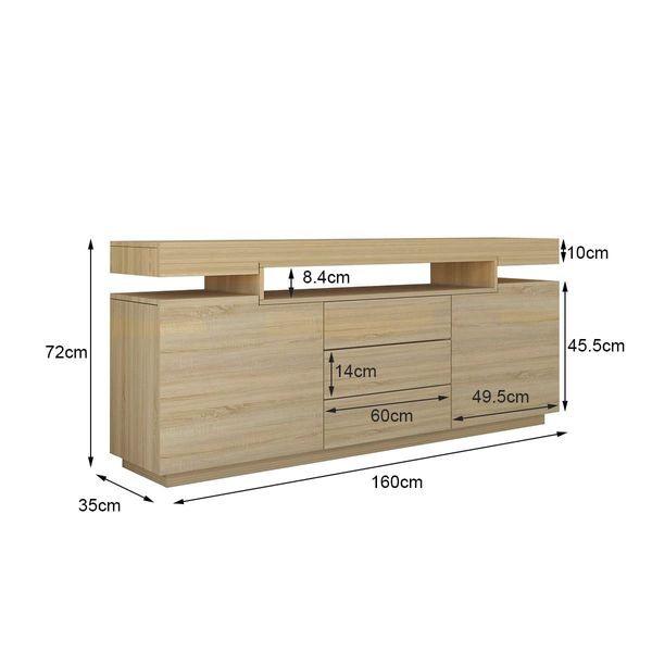 3 Drawer Sideboard TV Stand Cabinet Entertainment Unit Buffet Table Oak 160x35x72cm