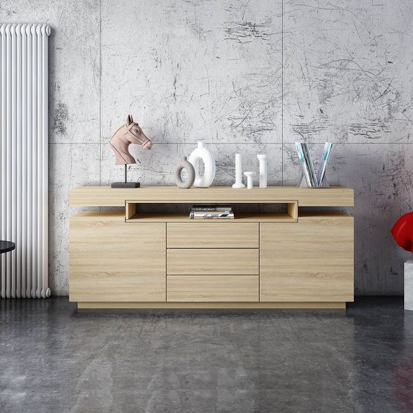 3 Drawer Sideboard TV Stand Cabinet Entertainment Unit Buffet Table Oak 160x35x72cm