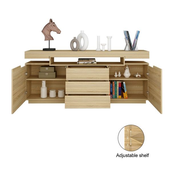 3 Drawer Sideboard TV Stand Cabinet Entertainment Unit Buffet Table Oak 160x35x72cm