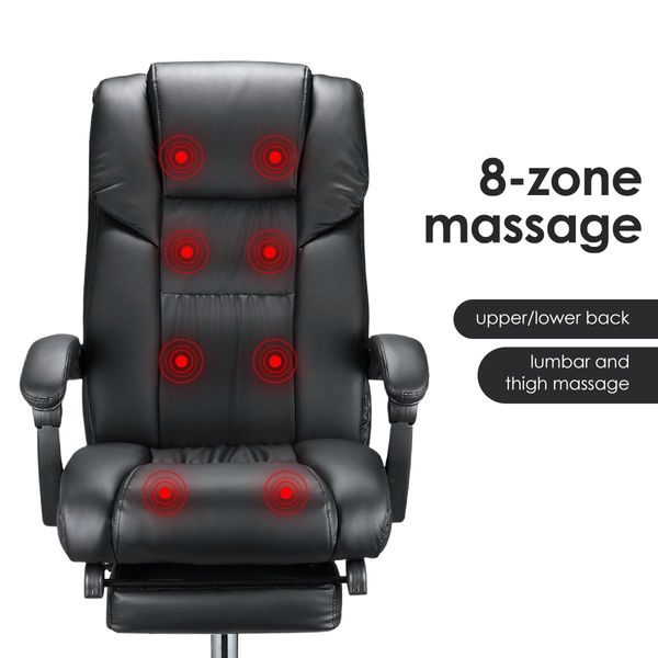 PU Leather 8-Point Massage Executive Office Chair w/ Lumbar Support Retractable Footrest