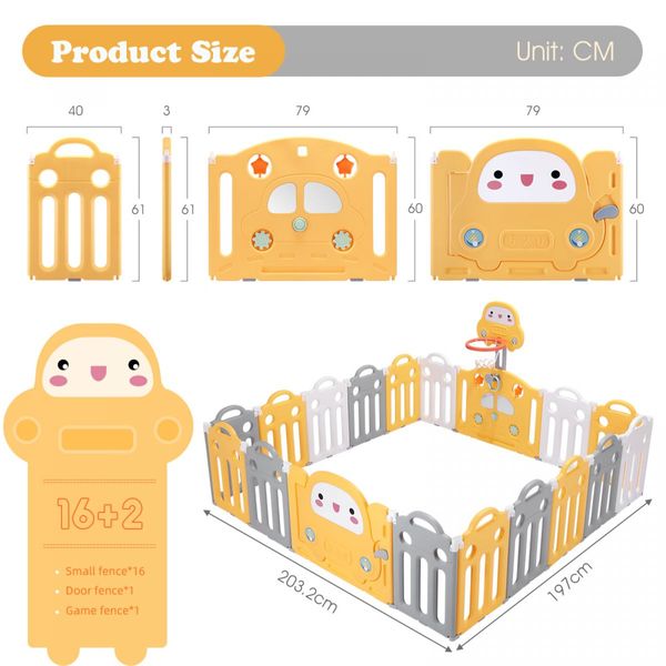 Baby Playpen Barrier Kids Fence Room Child Safety Gate Activity Centre Enclosure Toddler Play Yard Foldable Car Design 18 Panels