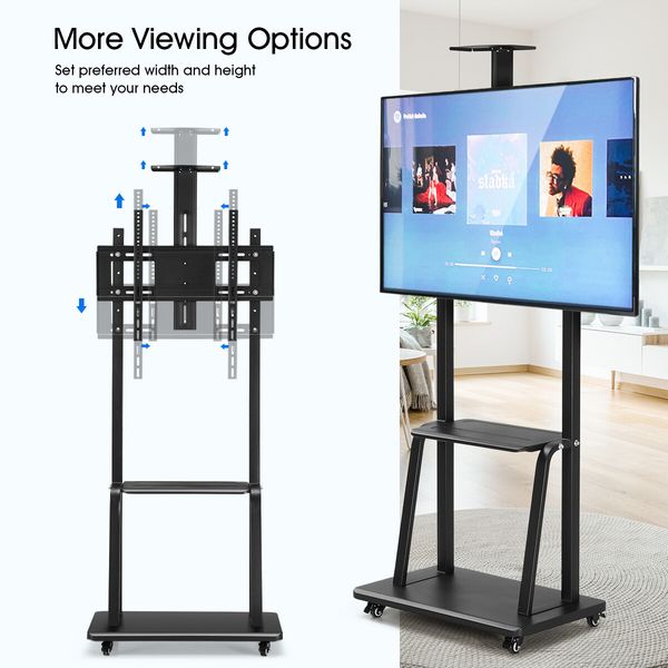 40 to 65 Inch Mobile TV Floor Stand Freestanding Television Bracket Adjustable TV Mount