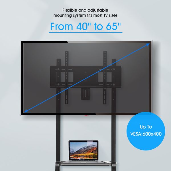 40 to 65 Inch Mobile TV Floor Stand Freestanding Television Bracket Adjustable TV Mount