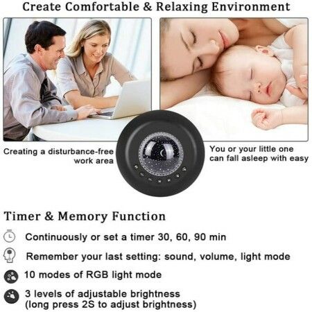 White Noise Machine Baby for Sleeping with Night Light| Starry| Ambient Light (Black)