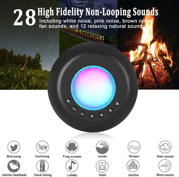 White Noise Machine Baby for Sleeping with Night Light| Starry| Ambient Light (Black)