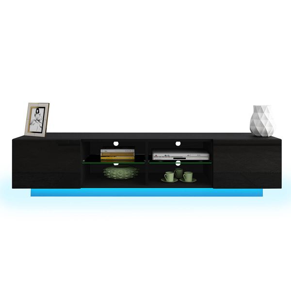 TV Cabinet Stand Entertainment Unit LED TV Console Table Furniture High Gloss Front Black